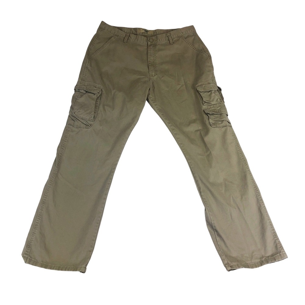 Wrangler Jeans Co Mens Dark Khaki Cargo Pants 38x32 Straight Leg Rugged Workwear
